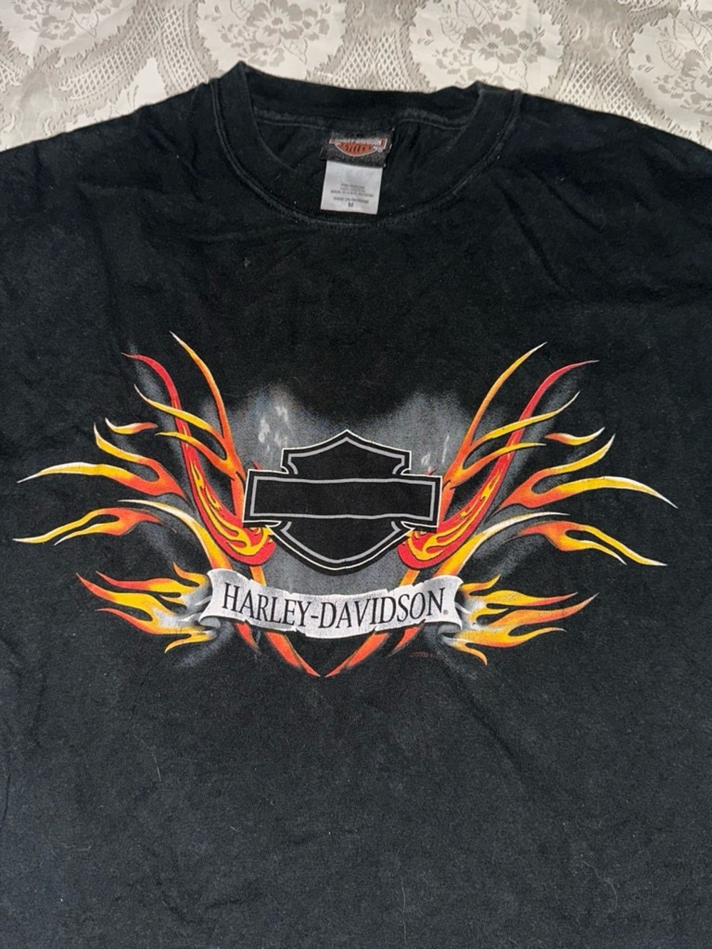 Harley-Davidson Black Tee with Red, Orange & Yellow Flames